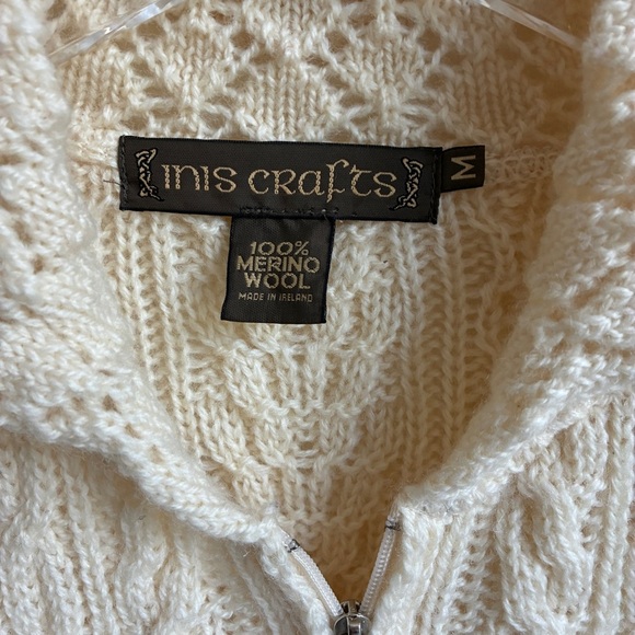 Inis Crafts Cardigan Merino Wool Cable Knit Cream Size Medium - Picture 5 of 6